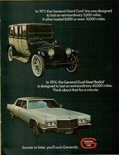 1974 General Tire 1917 Cadillac Radial 40,000 Miles  VINTAGE PRINT AD
