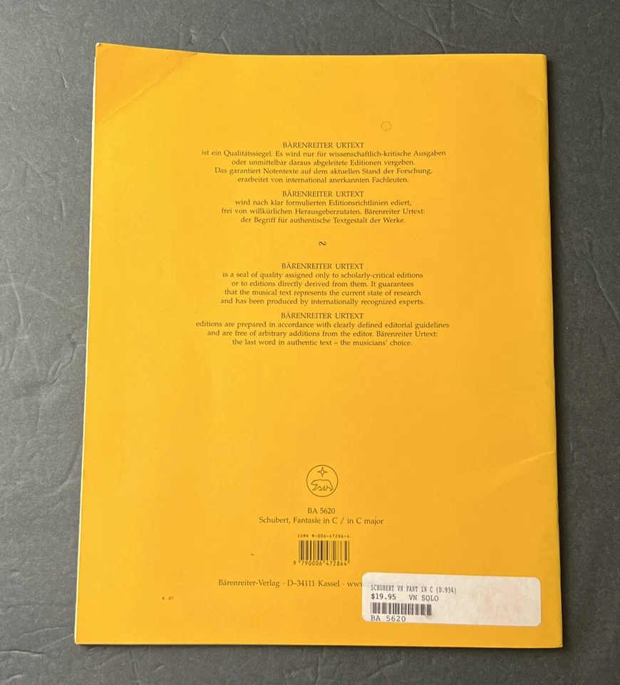 Schubert Barenreiter Urtext Fantasie In C Fantasia C Minor D-934 Violin Piano - Image 4 of 4