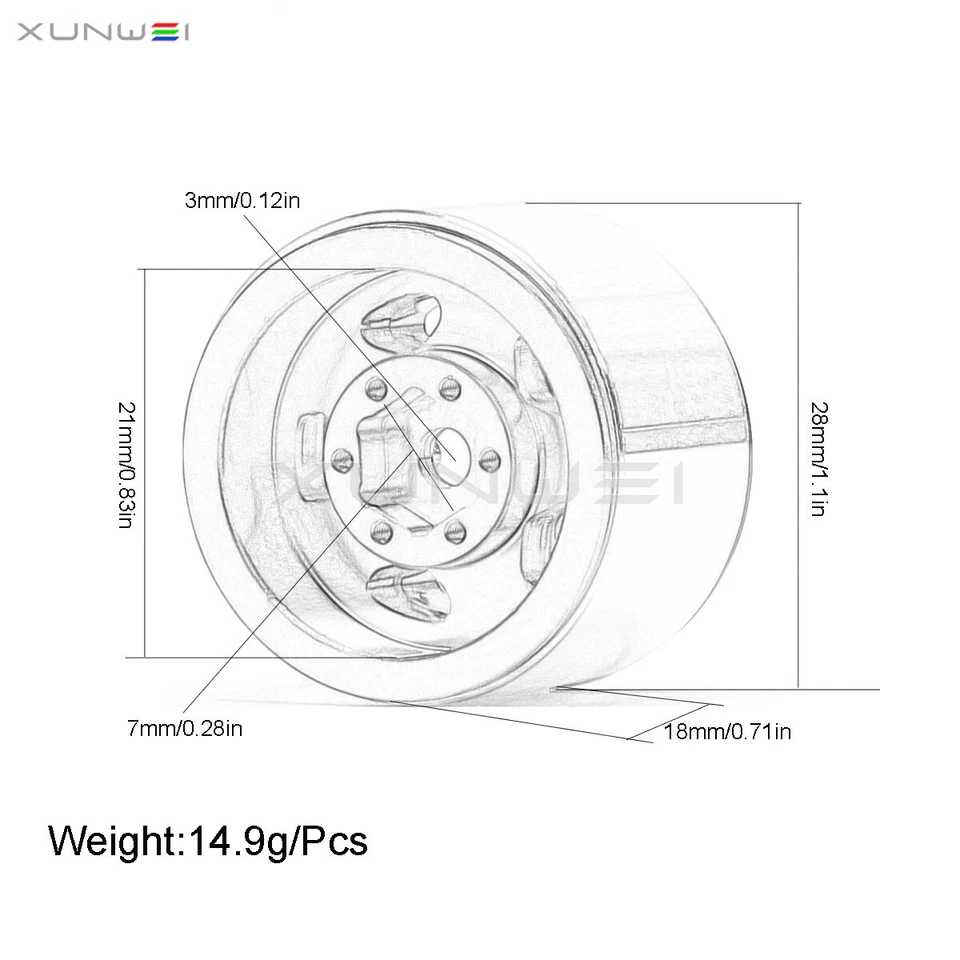 1.0inch Beadlock Wheel Rim Tires Tyre for RC 1/24 FCX24 Axial SCX24 1/18 TRX4M - Image 3 of 4