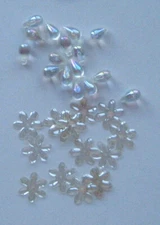 CRAFT-SEWING/KNITTING 8 each Teardrop Irridescent w Flower Shape Backing Buttons