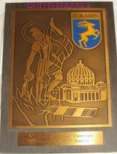 TB1007 - PLAQUE BRONZE - POMPIERS DE St BLASIEN - ST BLAISE - ALLEMAGNE 1979