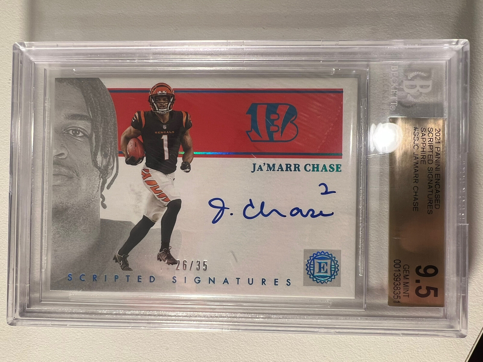 JaMarr Chase Panini Encased Scripted Signatures #SSJC Sapphire
