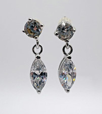 Raindrop CZ Dangle Stud Earrings .925 Sterling Silver - BS017