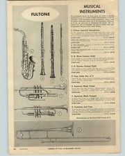1958 PAPER AD Fultone Sax Saxophone Wood Clarinet Nickel Silver Trumpet Cornet