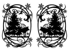 Winter Wolf Wolves 2 pcs 4 Inch Black Fused Glass Decals