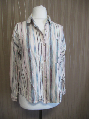 180 S65 Pull&Bear Damen Bluse Gr.S oversize natur rosa blau beere Langarm Leinen