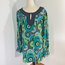 VTG BOB MACKIE WEARABLE ART SZ MEDIUM FLORAL GREEN TUNIC 100 SILK UNIQUE RARE