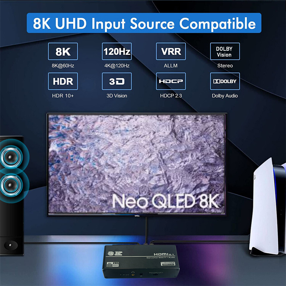 8K 60Hz HDMI 2.1 Audio Extractor Splitter 4K 120Hz 7.1 Dolby Atmos HDR