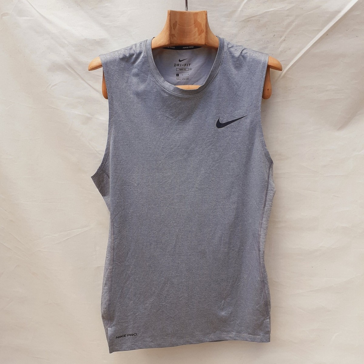 Nike Pro Vest Men's Large Grey Marl Sleeveless Chest logos NikeFIT