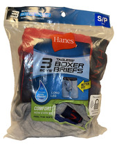 Hanes Boys Tagless Boxer Briefs 3 Pack Long Leg ComfortSoft Wicking S 6-8 New