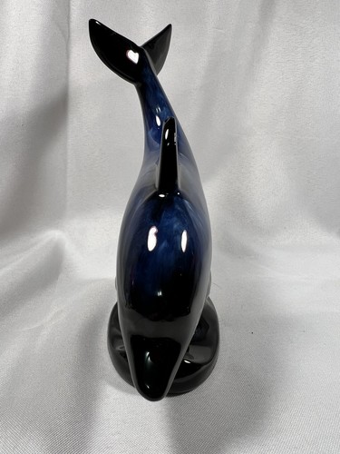 Vintage Blue Mountain Pottery Dolphin Figurine Statue Cobalt Blue Black Glaze - Picture 6 of 12
