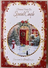 SPECIAL COUPLE CHRISTMAS CARD SNOWMAN TREE CAT PRESENTS MALE FEMALE 