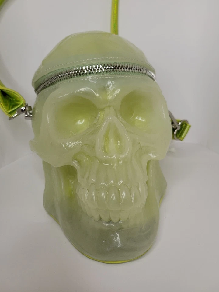 Glow Skull Large Gothic Skeleton Double Zipper Glow in the Dark Purse - Image 2 of 4
