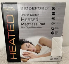 NEW Biddeford Deluxe Queen Quilted Heated Mattress Pad Dual Controllers Free S&H