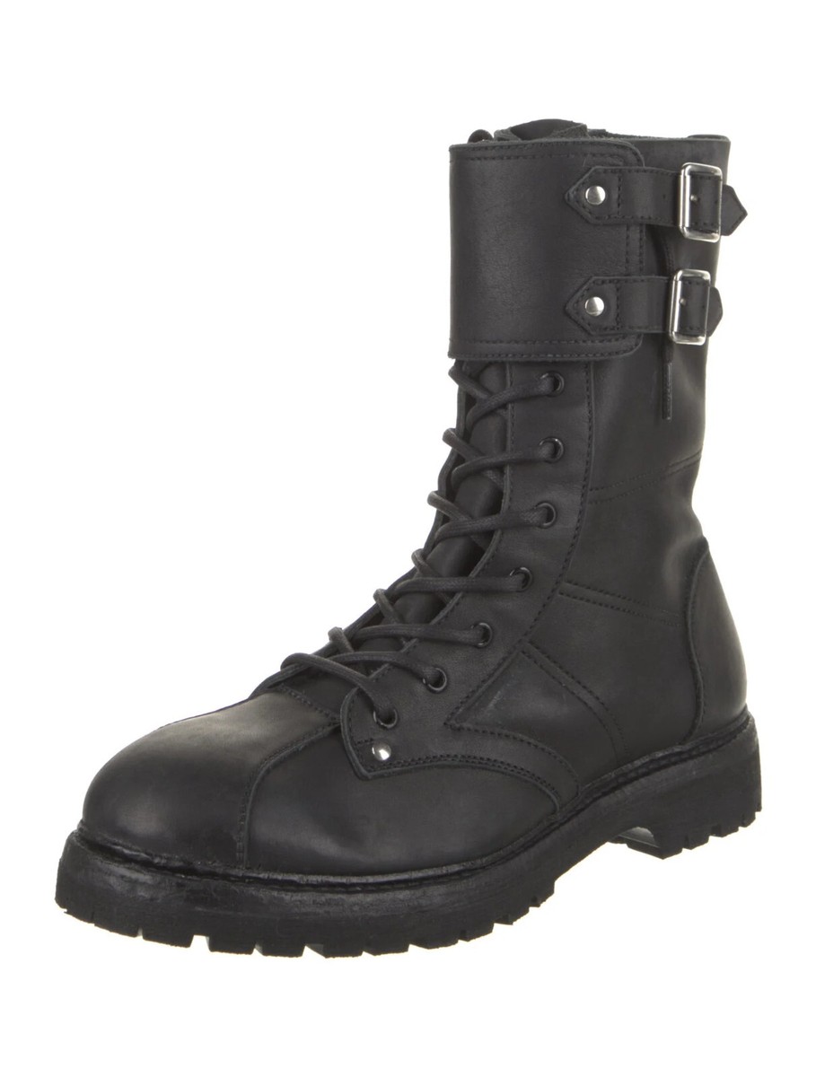 Authentic Men's Gucci Black Leather Lace Up Moto Combat Boots