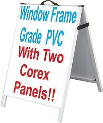 PVC A-Frame 24''x36'' Double Sided Sidewalk Sign w/2 White Corex Panels-