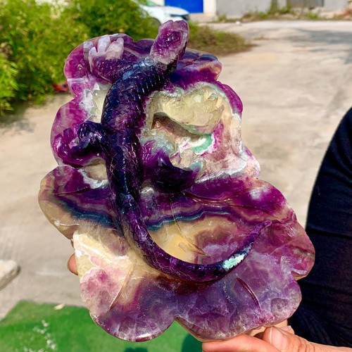 4.01LB Natural purple fluorite cube hand carved lizard crystal sample - Picture 19 of 23