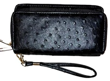 Large Wallet Textured Zip Wristlet Zip Around Clutch Sz - 8” X 4.5” Black