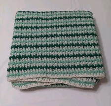 Handmade Crochet Baby Blanket Lap Throw Green Ivory White Mint Forrest 37  x 37  