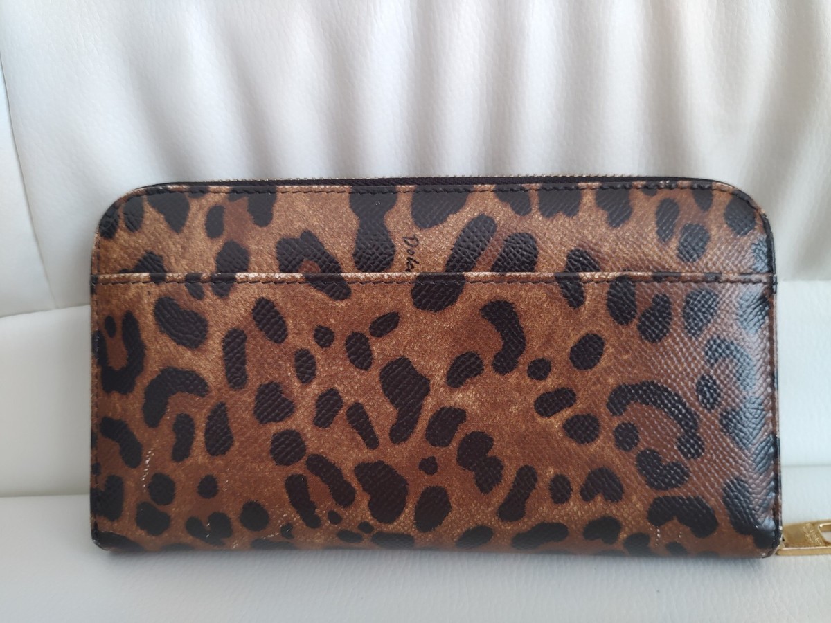 Dolce & Gabbana DG Logo Leopard Print Around Zip Long Wallet
