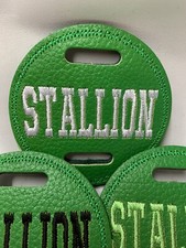 2 x Real LEATHER 8cm Bridle Disc Green AUSTRALIA Stallion white stallion 