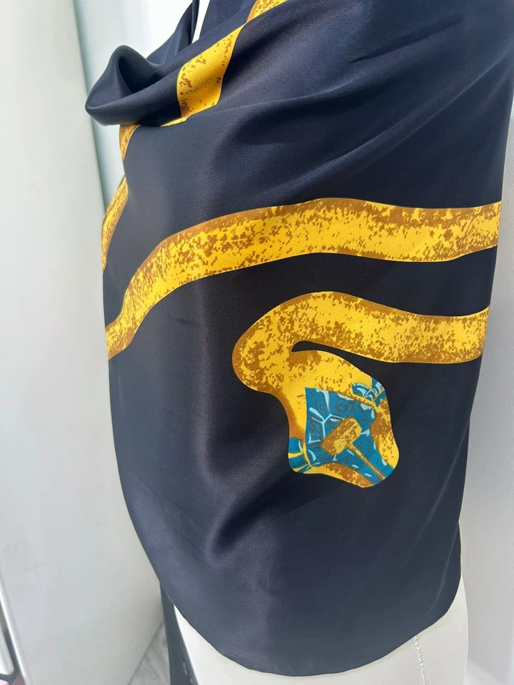 S12# Clase Roberto Cavali Rectángulo Seda Negro Bufanda 66/27 pulgadas tiene tiradores Foto 3 de 4