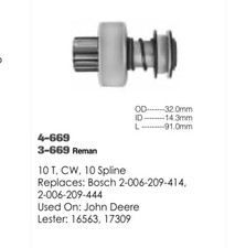 Bosch John Deere Starter Drive 4-669