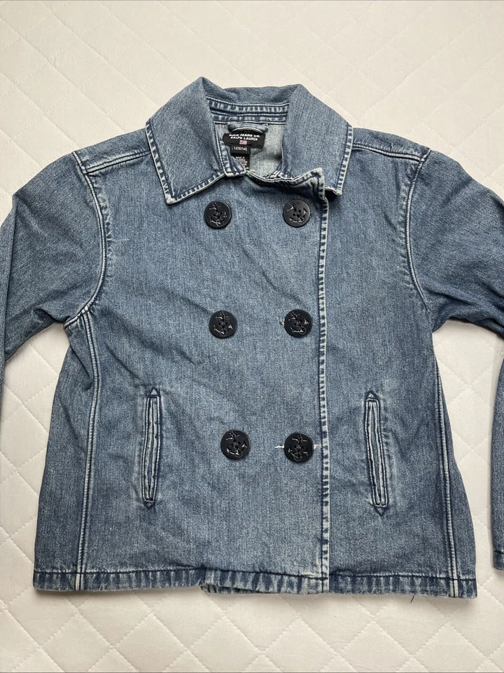 Vintage Polo Ralph Lauren Jacket Girls 12/14 Denim Button Front Nautical Sailing - Image 2 of 4