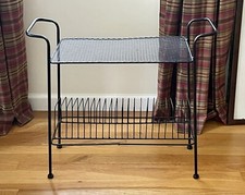 Vintage Mid Century Modern Atomic Black Wire 2 Tier Rack Stand Records 24"W 22"H