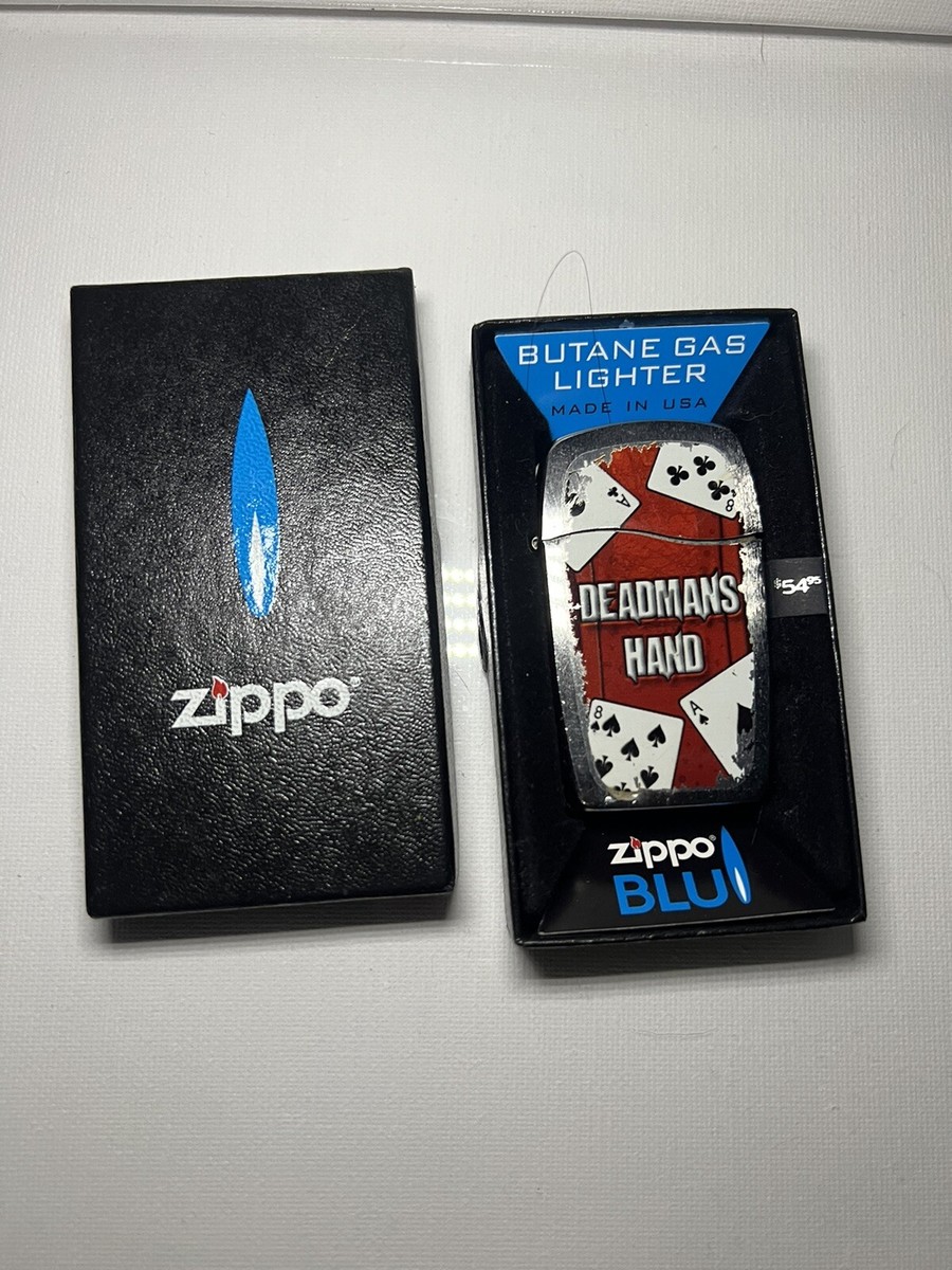 Zippo Blu Butane Lighter- Deadman's Hand- Rare/Discontinued - CIB