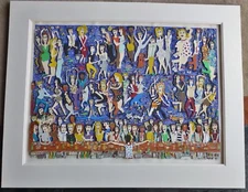 James Rizzi LET THE GOOD TIMES ROLL Hand Signed 3-D 1988 matted Pop Art XXL art