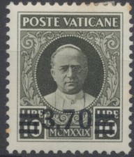 Vatican City Stamps: 1934 Pope Pius XI 3l.70 on 10l black. Mint SG40  CV &pound;650