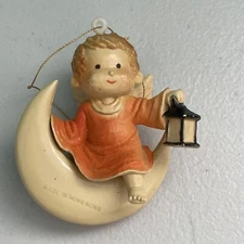 Vintage Hong Kong Cherub Angel on Cresent Moon Christmas Ornament