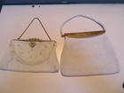2 Vintage Bugle Beaded White Evening Bags