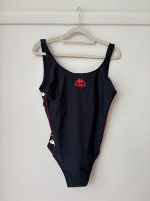 Kappa Damen Badeanzug schwarz rot Einteiler S M Logo Sport Retro Bademode