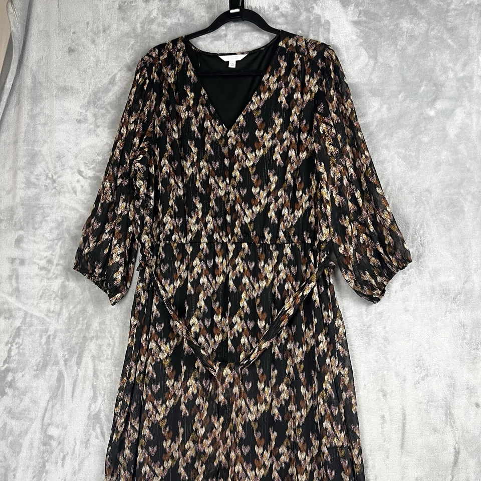 Women Maxi Tiered Flowy Dress 2 XL Metallic Belted 3/4 Sleeve Lauren Conrad's - Image 3 of 4