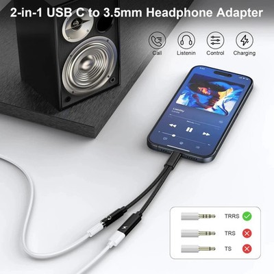 USB C Kopfhörer Adapter Und Laden,2-In-1 Type C Auf 3.5Mm Klinke Adapter,Usb C