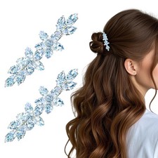 Rhinestone Hair Barrettes for Women Crystal Flower Silver Hair Clips Sparkly ...