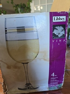 Libby Vina 3 PC White Wine Banded Glasses Vin Blanc Motif Annele 18.5 Oz