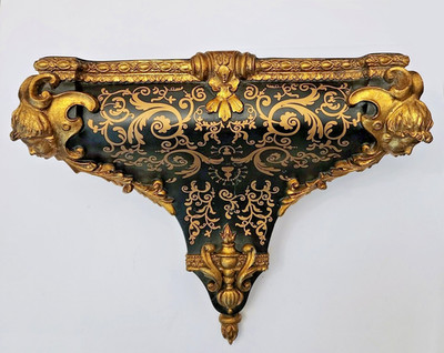 Wandkonsole im Barock-Stil, schwarz mit goldenen Elementen 40x30x16