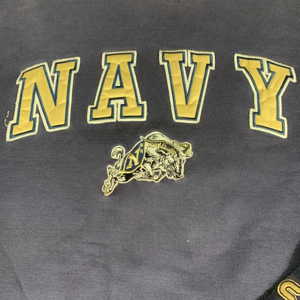 VTG Navy Sweatshirt Mens Large Blue Embroidered Paint Splatter College Retro Y2K - Image 2 of 4