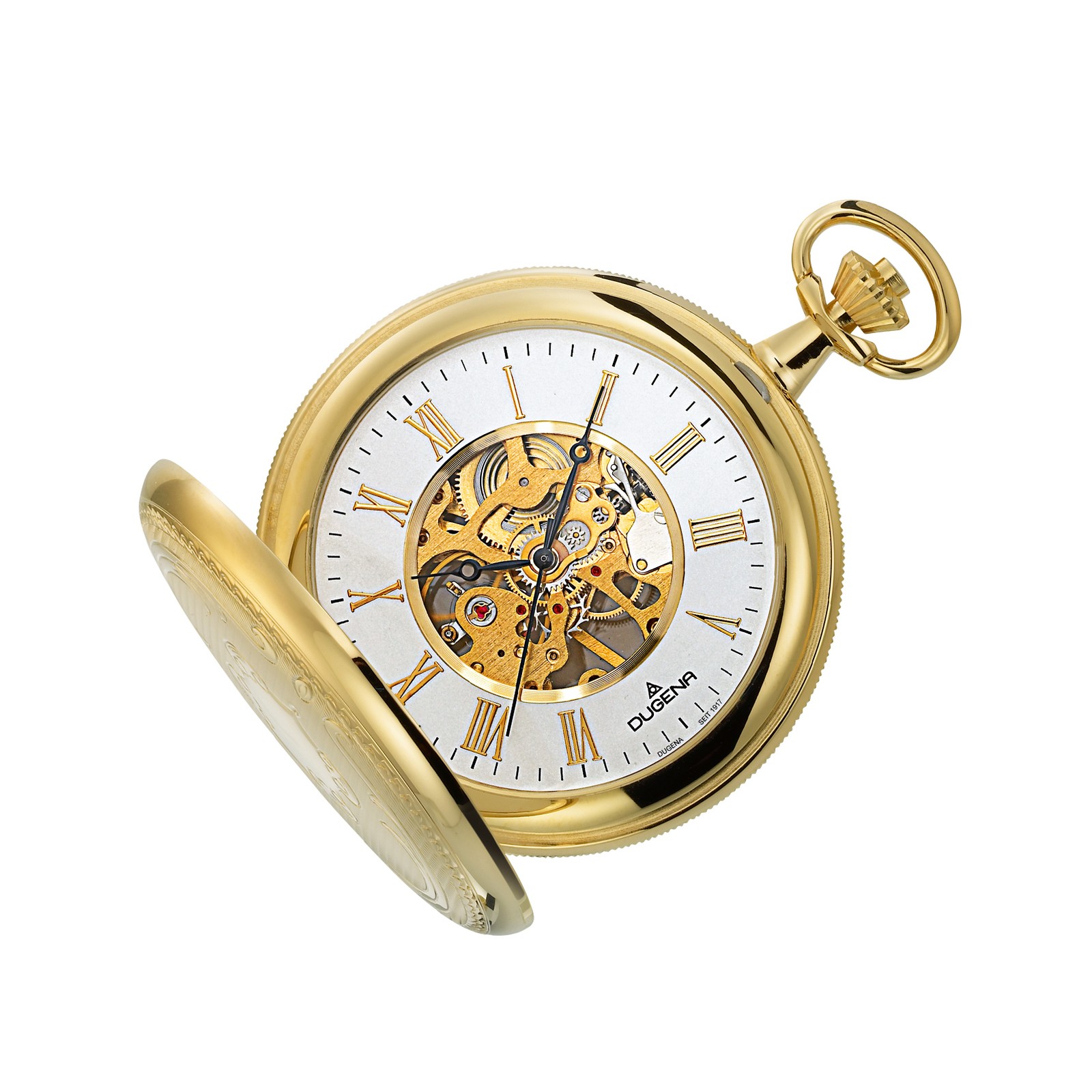 Dugena 4460307 Pocket Watch Manual Wind Skeletonized with Chain Gold