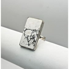 Vintage Natural Howlite .925 Stone Ring Sz 9 - 12.08 Grams