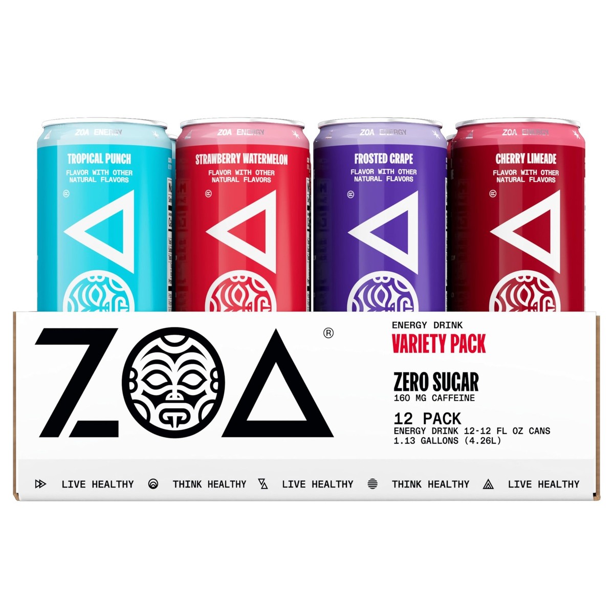 ZOA Energy Drink Variety Pack, 4 Flavors Zero Sugar, Daily Vitamin