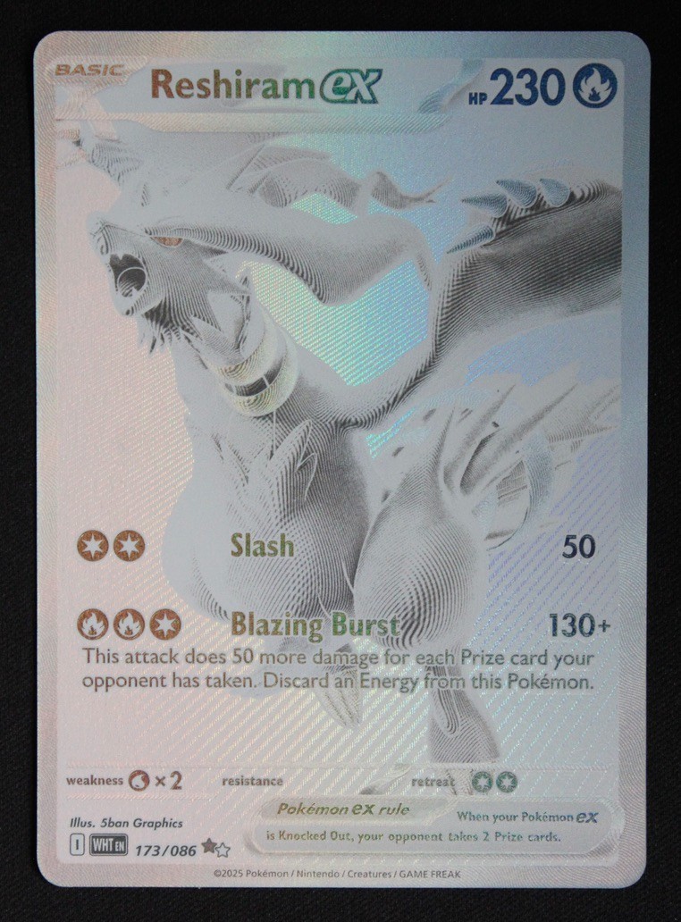 2025 POKEMON RESHIRAM EX 173/086 BLACK WHITE RARE WHITE FLARE 