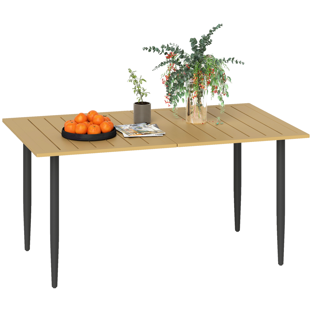 Outsunny 150 X 90Cm Garden Dining Table With Parasol Hole, Table Only, Brown - Image 2