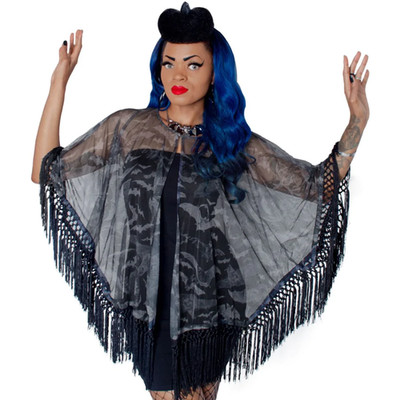 Kreepsville 666 Whimsigoth Bat Black Gray Mesh Swim Beach Cover Up Cape 2XL/4XL