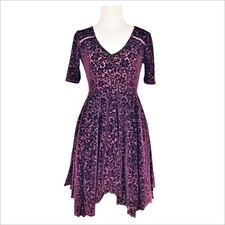 KIMCHI BLUE URBAN OUTFITTERS Floral Burnout Velvet Skater Dress in Plum Purple S
