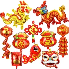 Chinese New Year Decorations, 10 Pcs Chinese New Year Foil Balloons Lunar Bal...