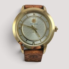 NEW Tory Burch Gold Stainless Steel Watch Embossed Leather Band TBW1001 NWT +Box